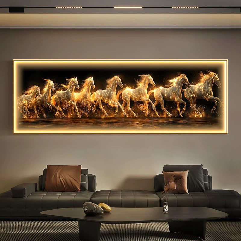 Lukisan Porcelain Daimond 5D dengan Lampu LED - Model Kuda | Pohon Emas| Pemandangan Air Terjun.