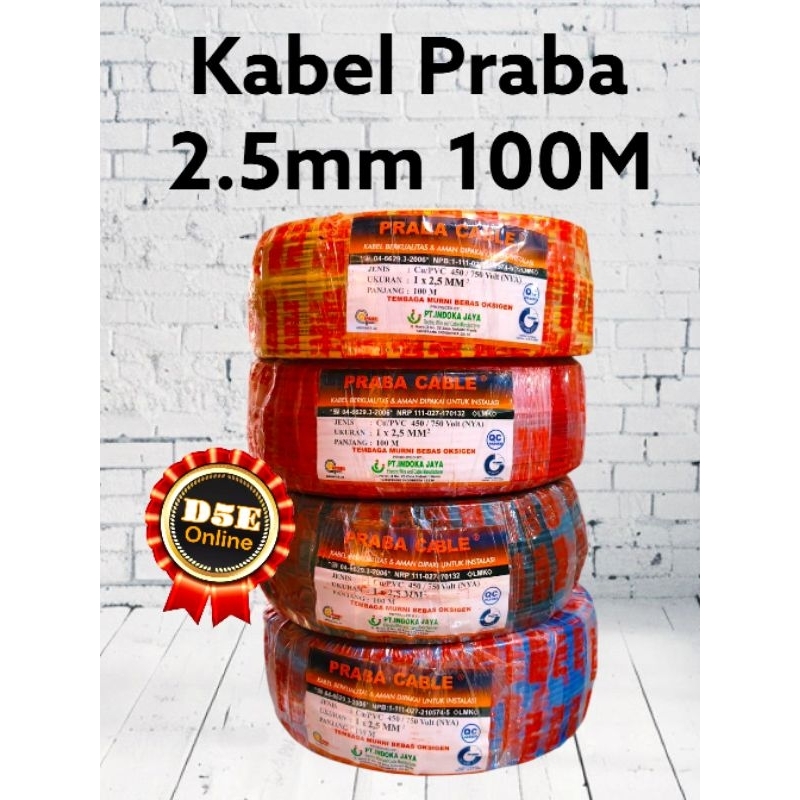 Kabel Praba NYA 2.5mm 100meter (merah hitam kuning biru) kirim instan / Cargo / spx