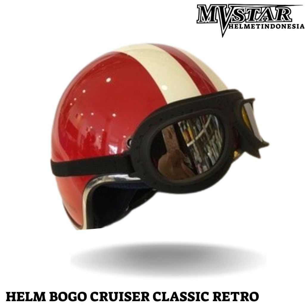 MVStar Helm bogo dewasa Cruiser Classic retro cowok cewek SNI helm motor bisa dengan Goggle Vespa Al