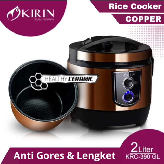 Rice Cooker Magic Com Kirin Inner Pot Keramik Kapasitas 2 Liter KRC-390 Garansi Resmi