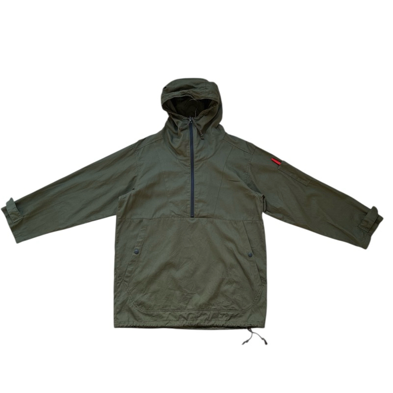 Jaket Halfzip FieldCore Anorak Saku Samping Kanvas Hijau Army