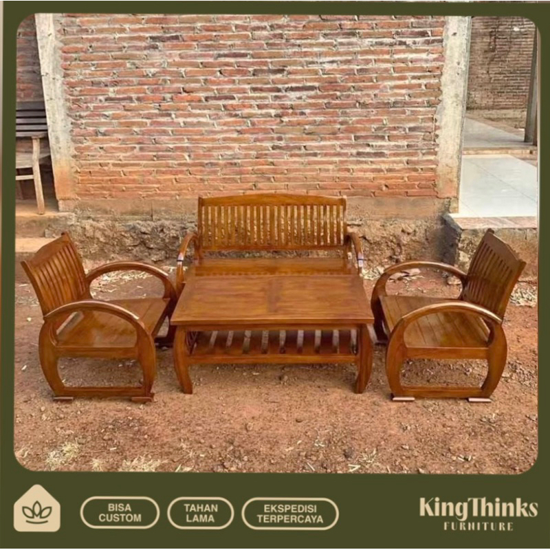Kursi Teras Set / Kursi Ruang Tamu Model Clasik satu set kayu jati asli