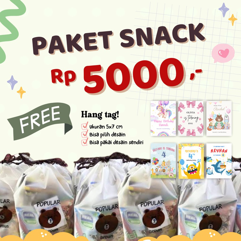 

[Gratis Hang Tag] Paket Snack Ulang Tahun / Jajan Ulang Tahun / Paket Snack Pouch untuk Acara bisa custom hang tag