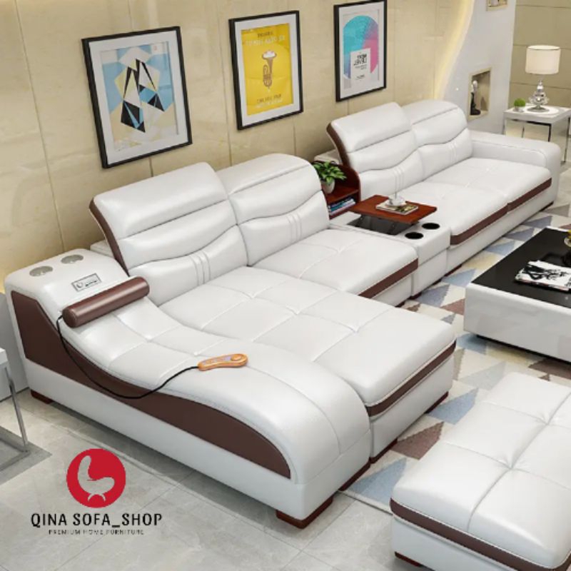 IDEA-Sofa L Shape Sofa Ruang Tamu Super Empuk Sofa Custom Berbahan Kulit Oscar Berkualitas Premium