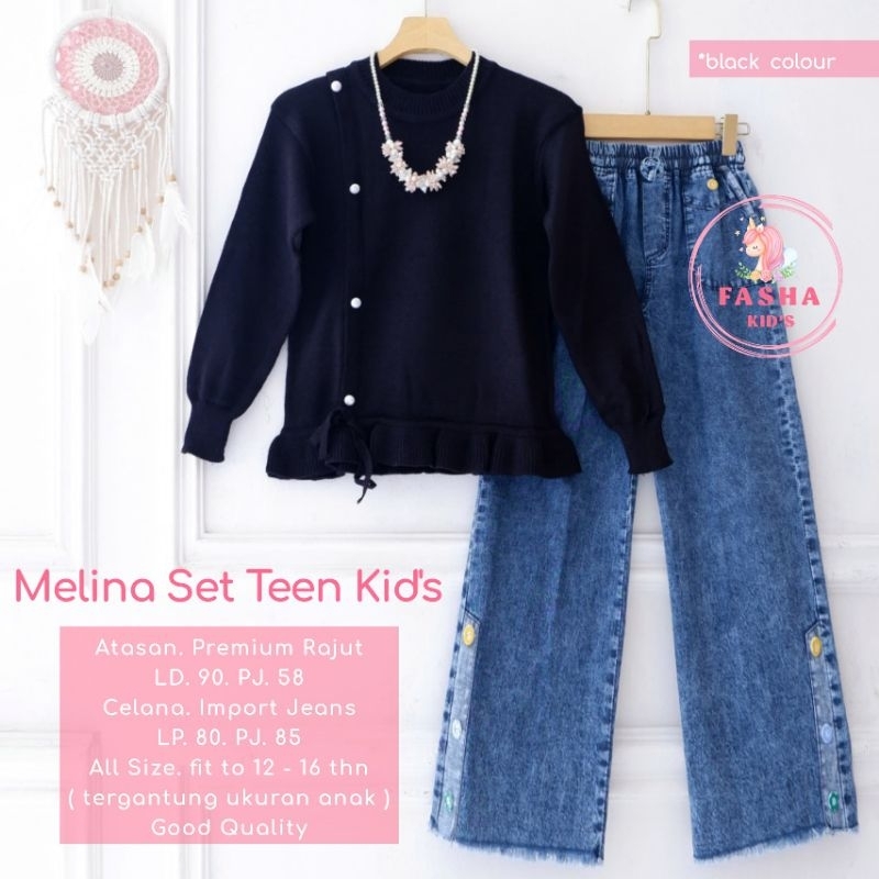 Melina set teen kids setelan anak remaja perempuan baju atasan premium rajut celana kulot jeans 12-1