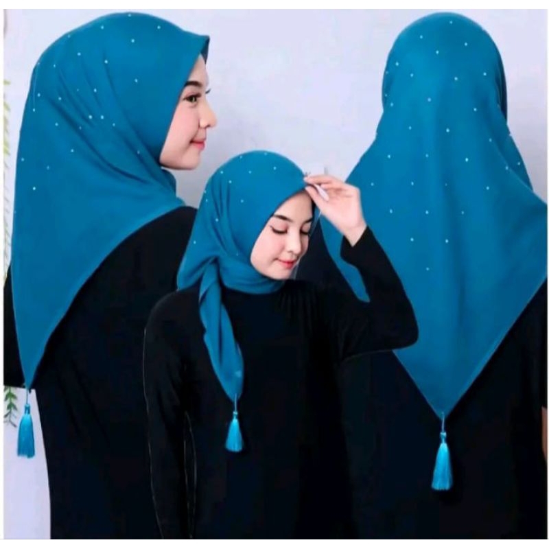 Paris Tassel Swarovski Hijab Segiempat Payet Tabur // Jilbab Paris Payet Tabur Tassel