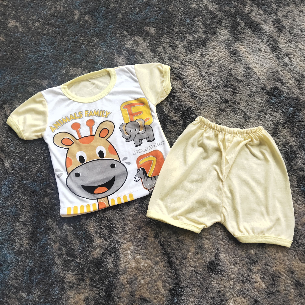 Setelan Baju Bayi Animals Family Lengan Pendek New Born Halus Lembut