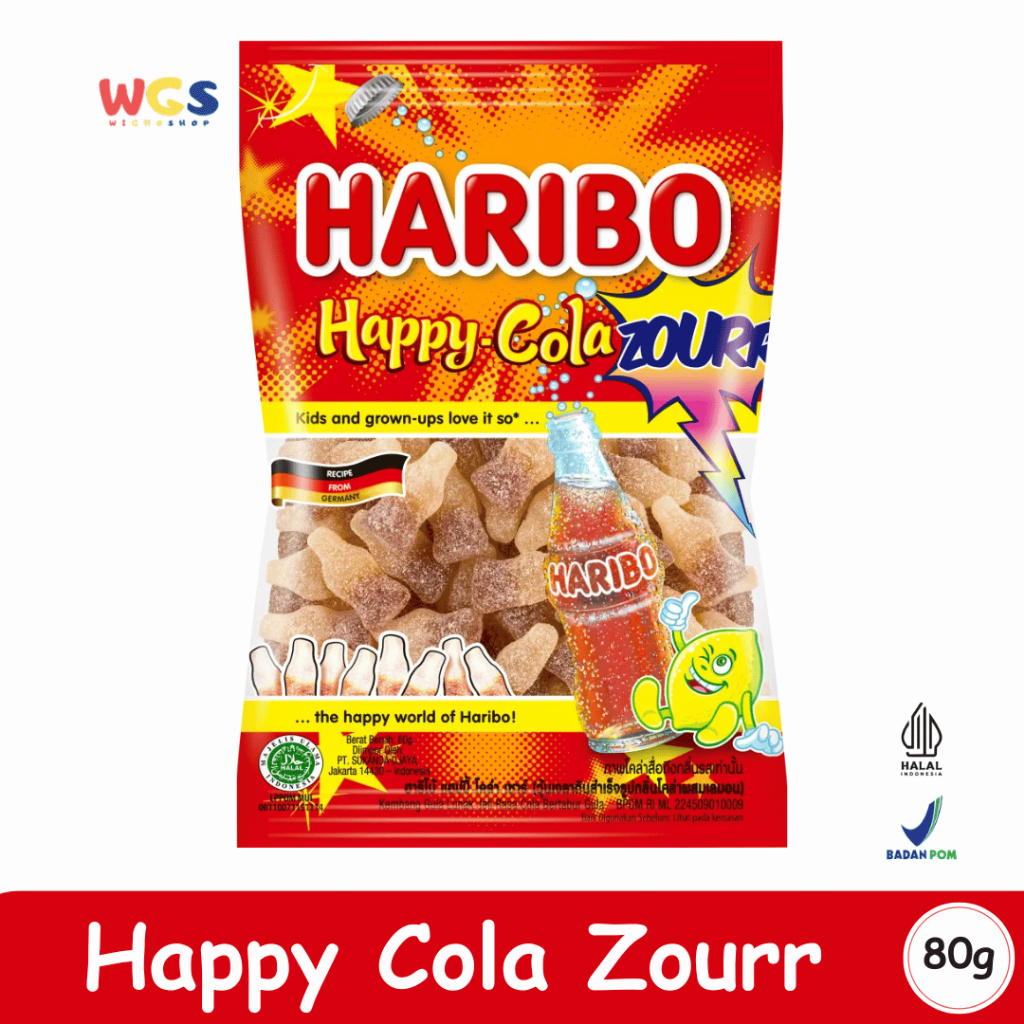 

HARIBO Happy Cola Zourr 80g – Permen Jelly Botol Cola Asam Manis Sensasi Menyegarkan