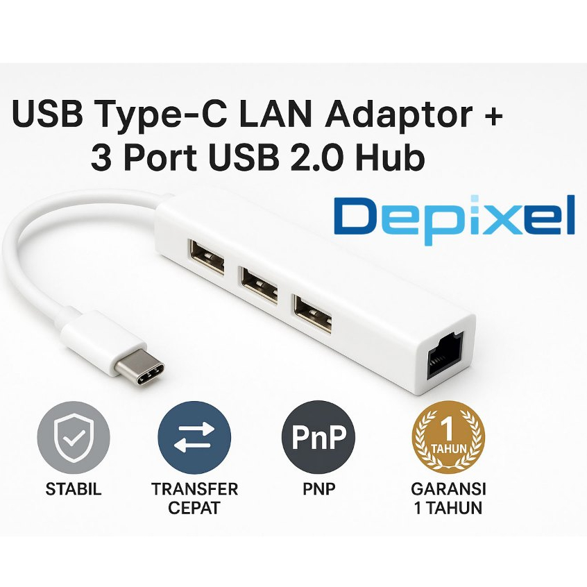 USB Hub Type C Type A to LAN RJ45 3 Port