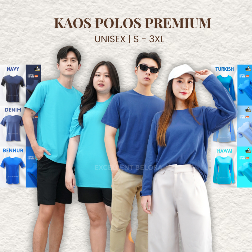 Excellent Design Kaos Polos Premium Lengan Pendek Lengan Panjang Pria Wanita Cotton Combed 24s S M L