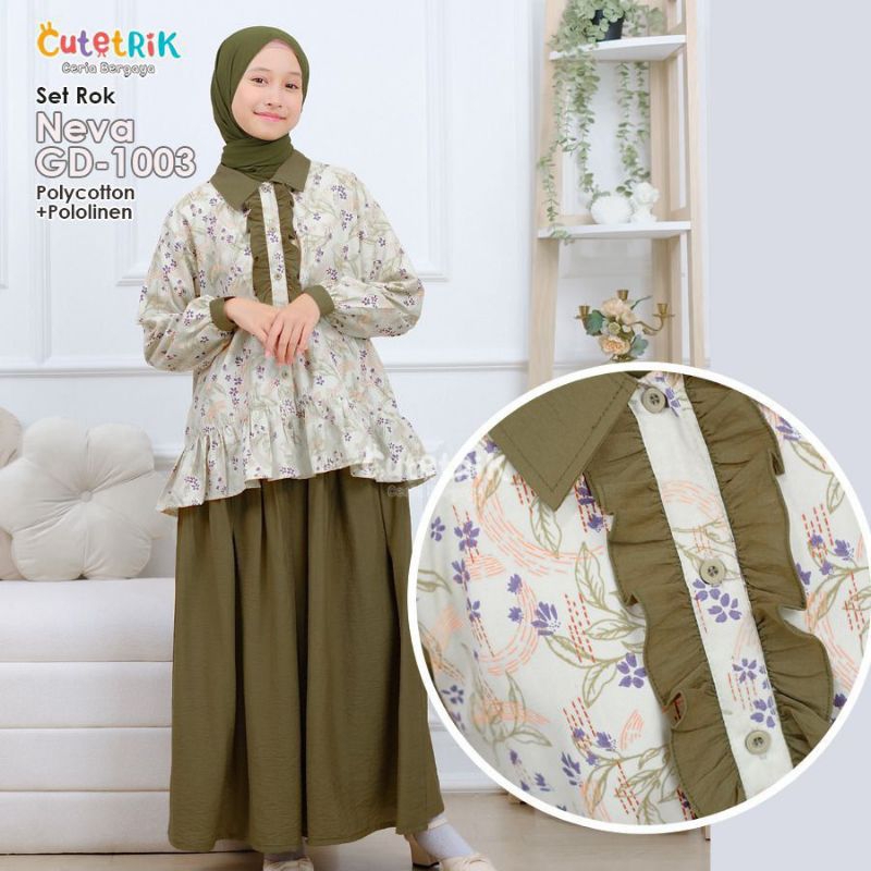 Rumah gamis anak/Cutetrik setelan anak kekinian/Setelan rok remaja terbaru/Setelan rok raya/one set 