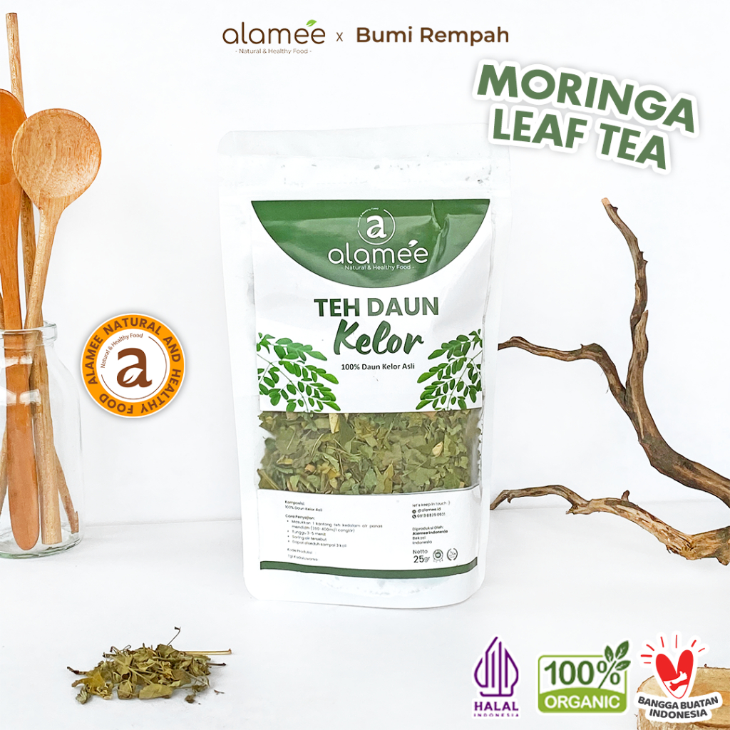 

ALAMEE Teh Daun Kelor Herbal Alami Moringa Tea Flower Asli Kering Organik Siap Seduh Minum 25gr