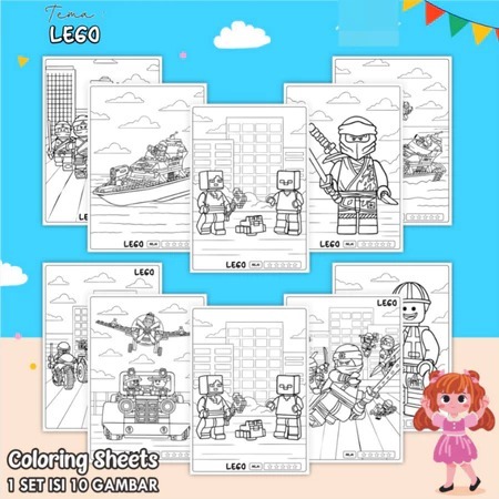 

KERTAS GAMBAR ANAK MEWARNAI KARAKTER LEGO UKURAN A4 - COLORING SHEETS 1 SET ISI 10 GAMBAR
