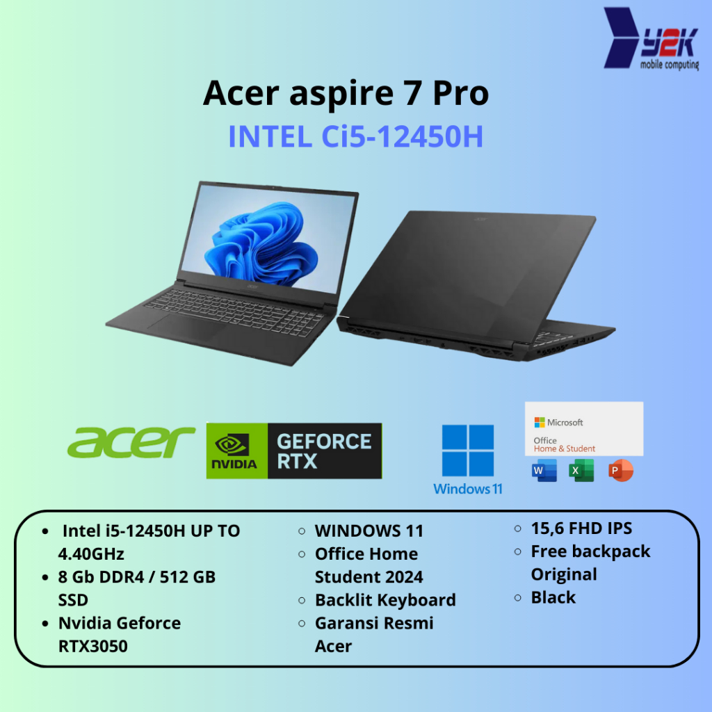 Acer Aspire 7 Pro A715-59G-56K7 Intel Ci5-12450H Laptop