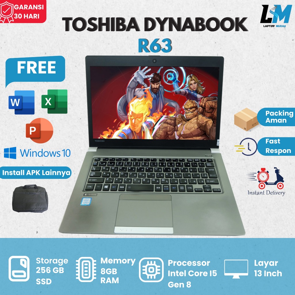 Toshiba Dynabook R63 Intel Core I5 Gen 8 Ram 8gb Ssd 256gb Siap Pakai