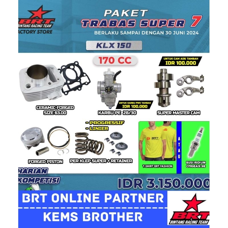 PAKET BORE UP BRT KLX TRABAS SUPER 7 ORIGINAL BRT