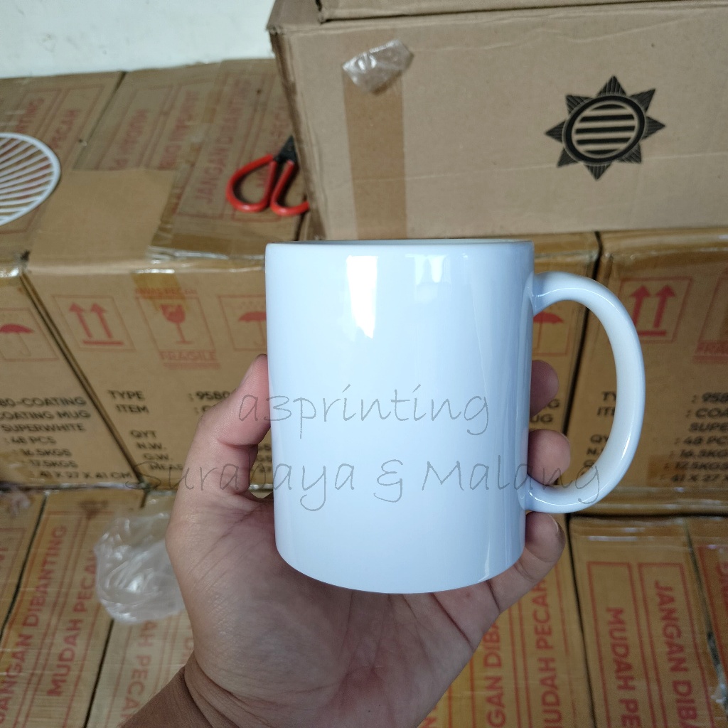 Mug coating import superwhite polos siap cetak bisa kirim kemana saja via ekspedisi