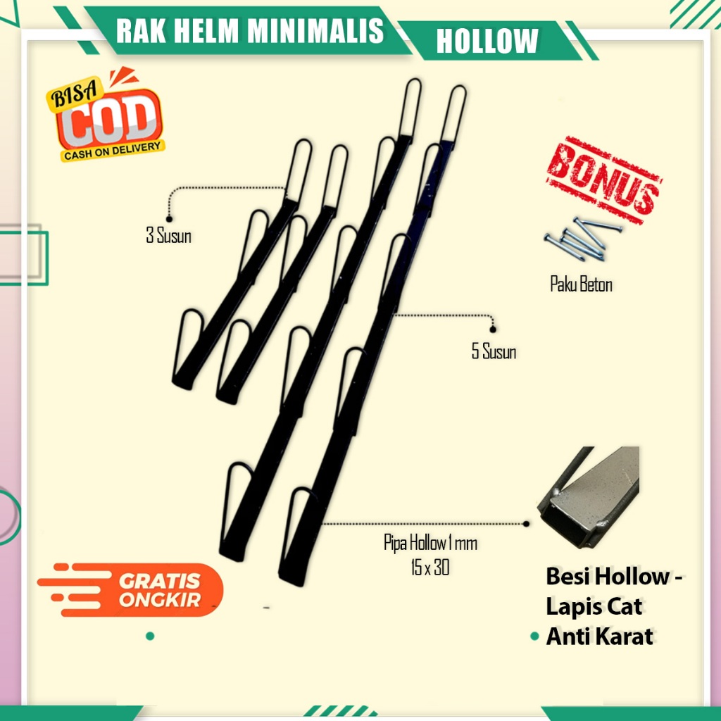 [READY STOCK] Rak Helm Susun Besi Hollow Gantungan Dinding - Bahan KOKOH, ANTI KARAT + GRATIS BAUT