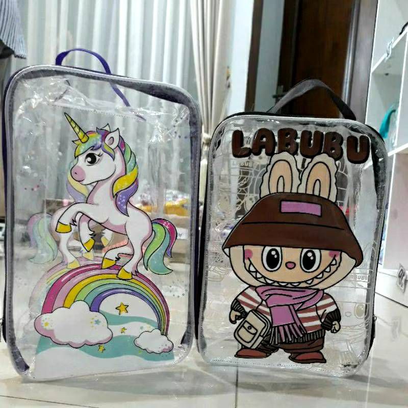 Tas Pouch Besar Labubu PVC/ Kantong Tas Jinjing Goodie Bag Unicorn Jumbo/ Tas Make Up Sabun Anak/ Or
