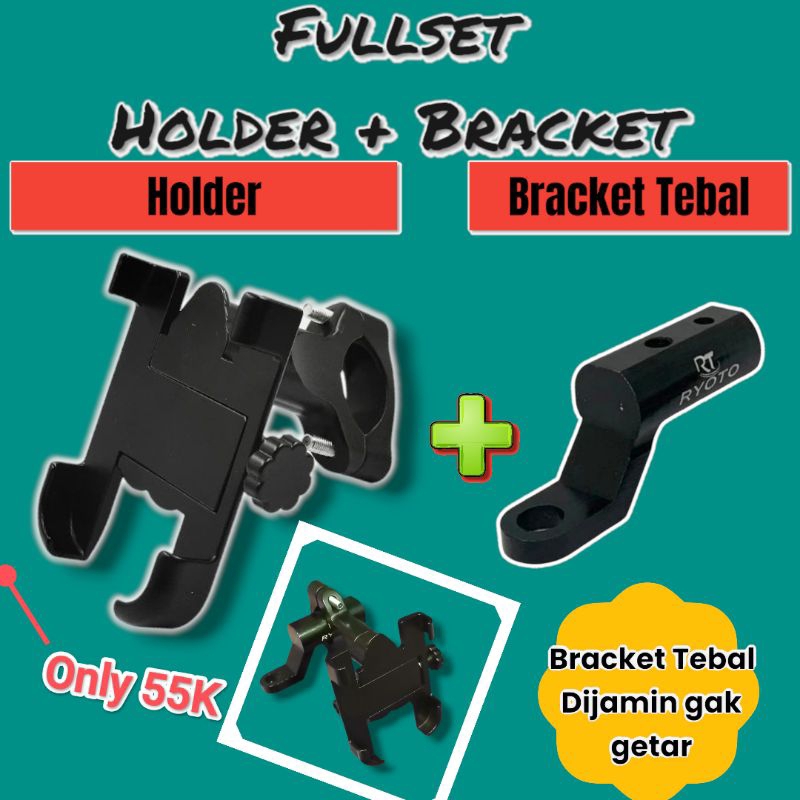 Phone Holder Hp Motor Full Besi Stand Bracket Spion dan stang Universal Bagus