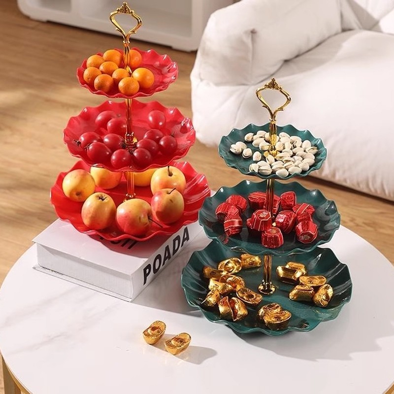 Gratong Piring Buah 3 Lapis Untuk Ruang Tamu Tempat Kue Tiga Tingkat Baki Penyegar Pernikahan