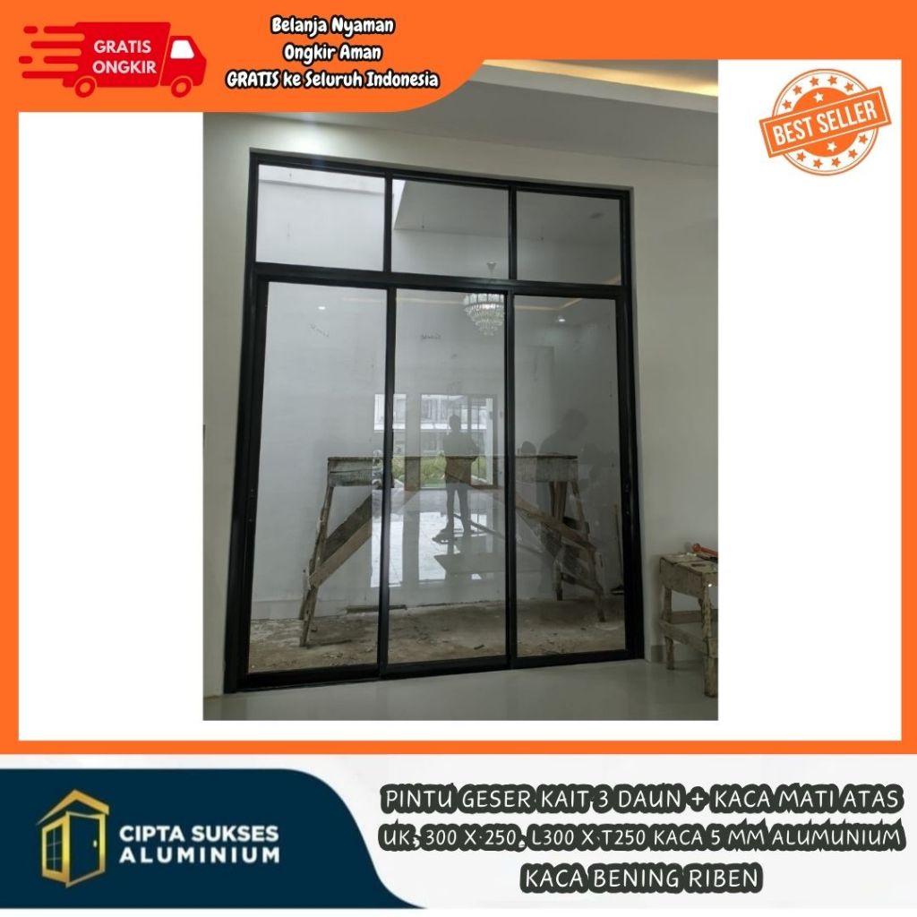 PINTU GESER SLIDING UKURAN 300x250 ALUMINIUM csa bergaransi pintu geser aluminium kaca pintu geser s