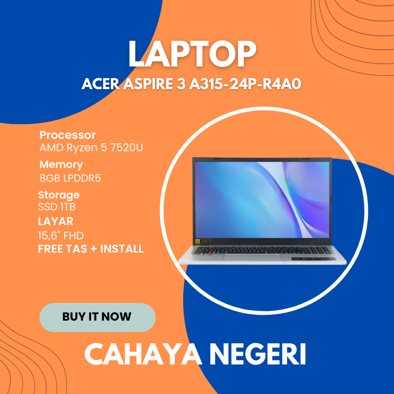 PROMO LAPTOP Acer Aspire 3 A315-24P-R4A0 AMD Ryzen 5 RAM 8GB SSD 1TB LAYAR FULL HD (TAS+INSTALL)