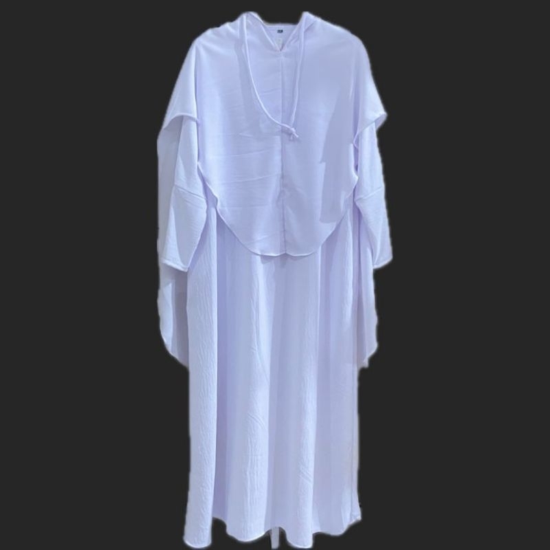 Set Gamis Putih Polos dan Hijab Ukuran Jumbo Haji Umroh Lebaran Wanita Muslimah