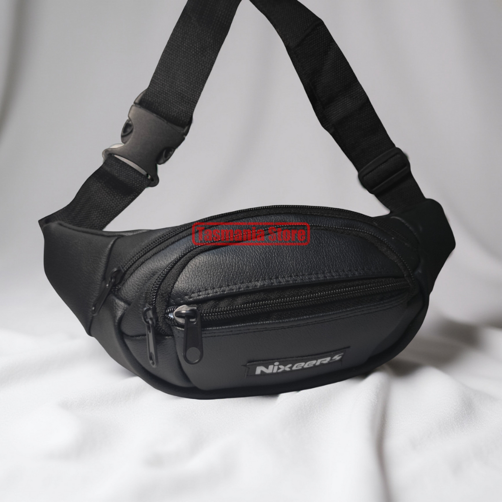 Tas Selempang Pria Waist Bag Kulit Anti Air 3 Kantong