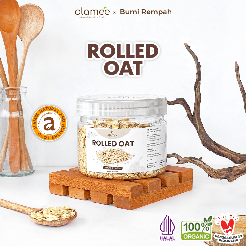 

ALAMEE Rolled Oat Gandum Utuh Kasar oatmeal wholegrain Natural Premium Alami Oatmeal Instan 150gr