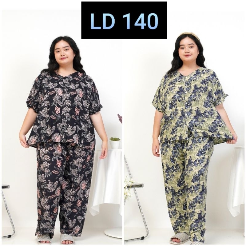 Setelan Rayon Jumbo LD 140 Baju Tidur One Set Piyama Jumbo Wanita