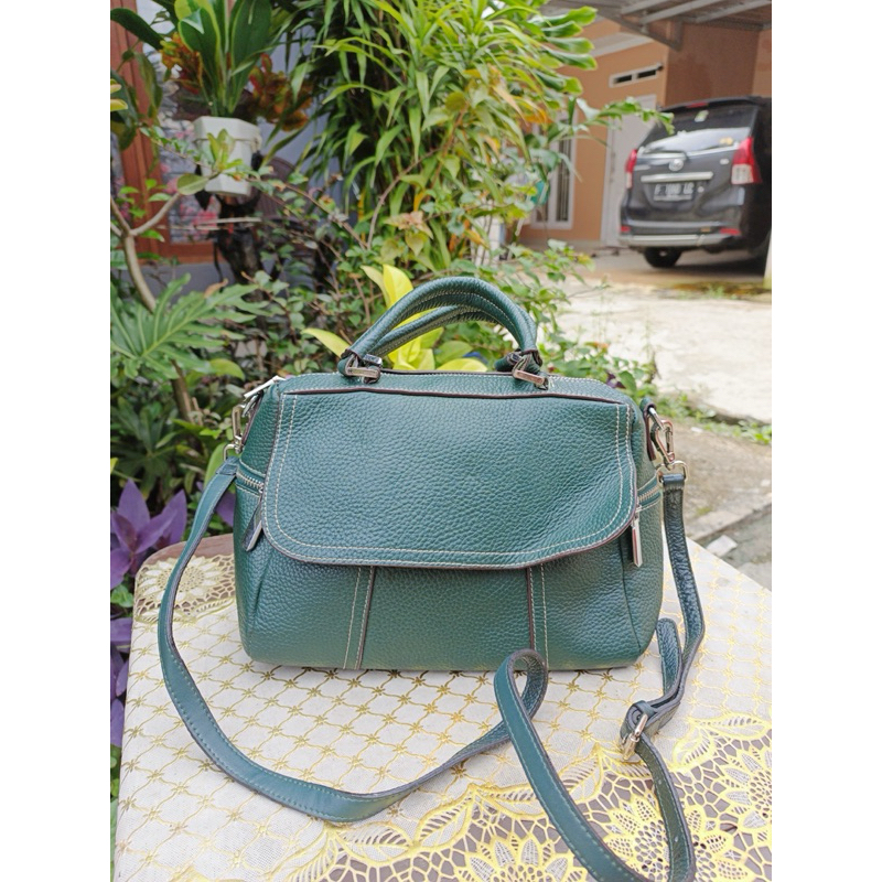 sling bags tas kulit wanita kulit sapi asli warna hijau