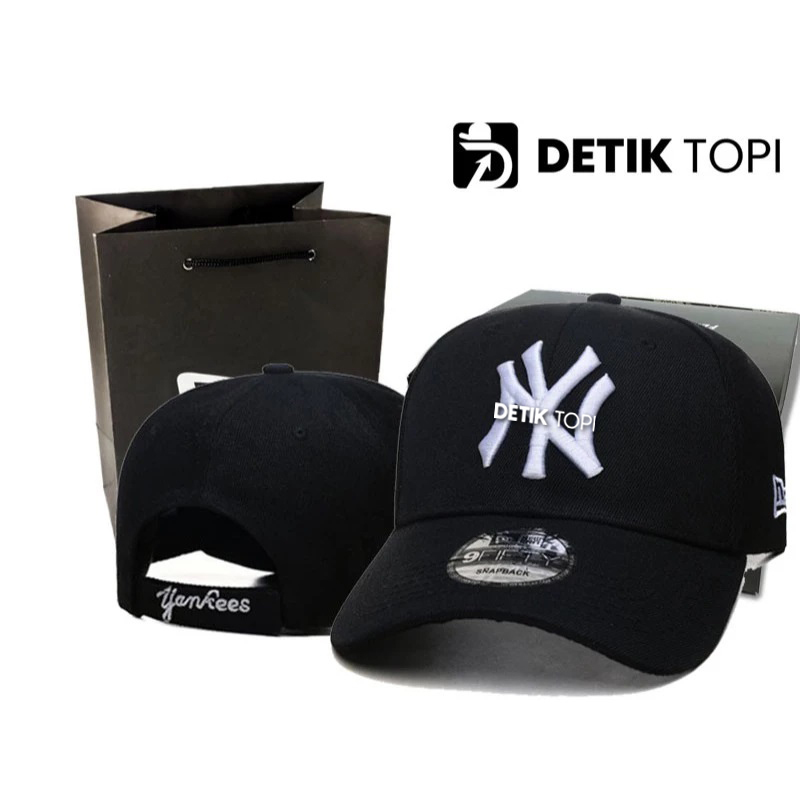 Topi NY Yankees New York Black White Velcro Logo Bordir Baseball Cap