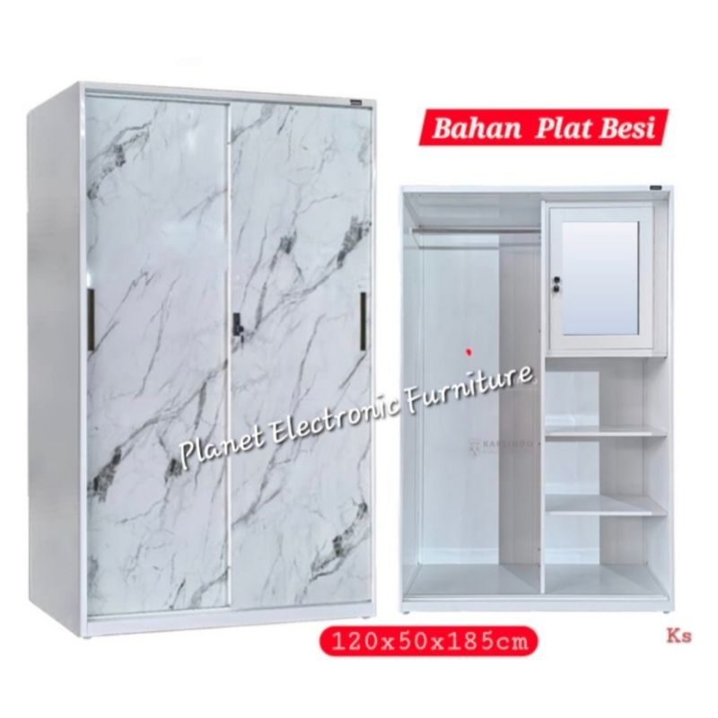 Lemari Pakaian Plat Besi Sliding 120cm Hanger Tinggi  Lemari Baju  Lemari Besi  Lemari Sliding Promo