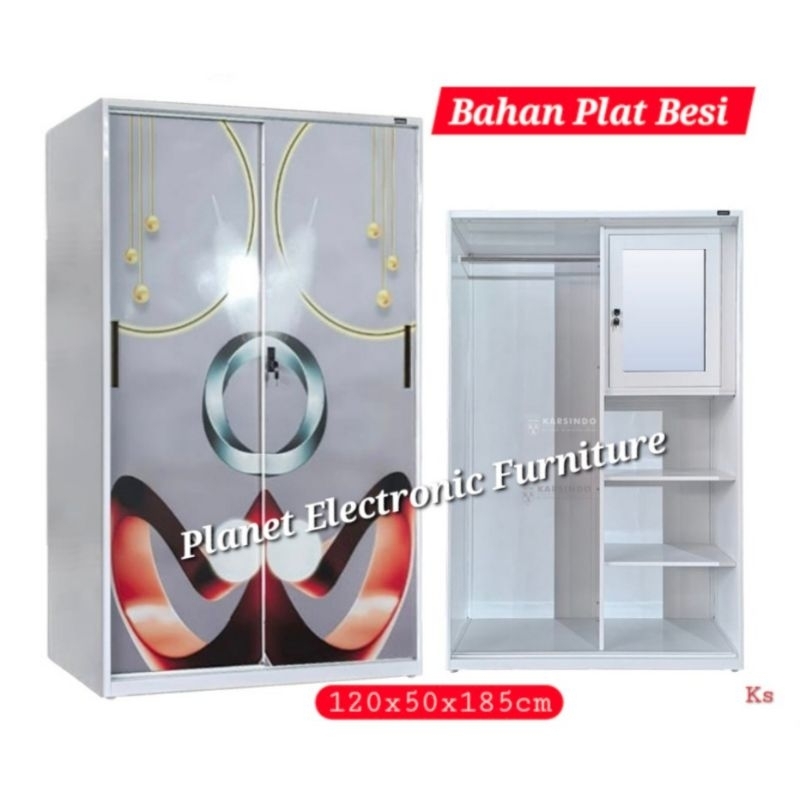 Lemari Pakaian Plat Besi sliding 120cm hanger tinggi Lemari Baju  Lemari Besi  Lemari Sliding promo 