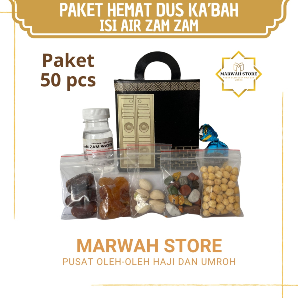 

Oleh-oleh Haji dan Umroh Paket Hemat 50 pcs Dus Ka'bah Lengkap Air Zamzam
