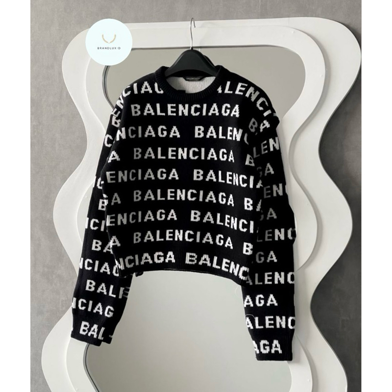 Balenciaga All Over Logo Knit Jumper / Sweater Black