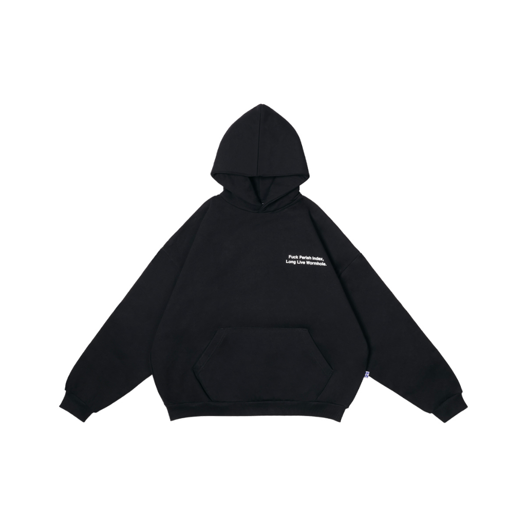 Wormhole x Perish Long Live Oversize Boxy Pullover Hoodie Black