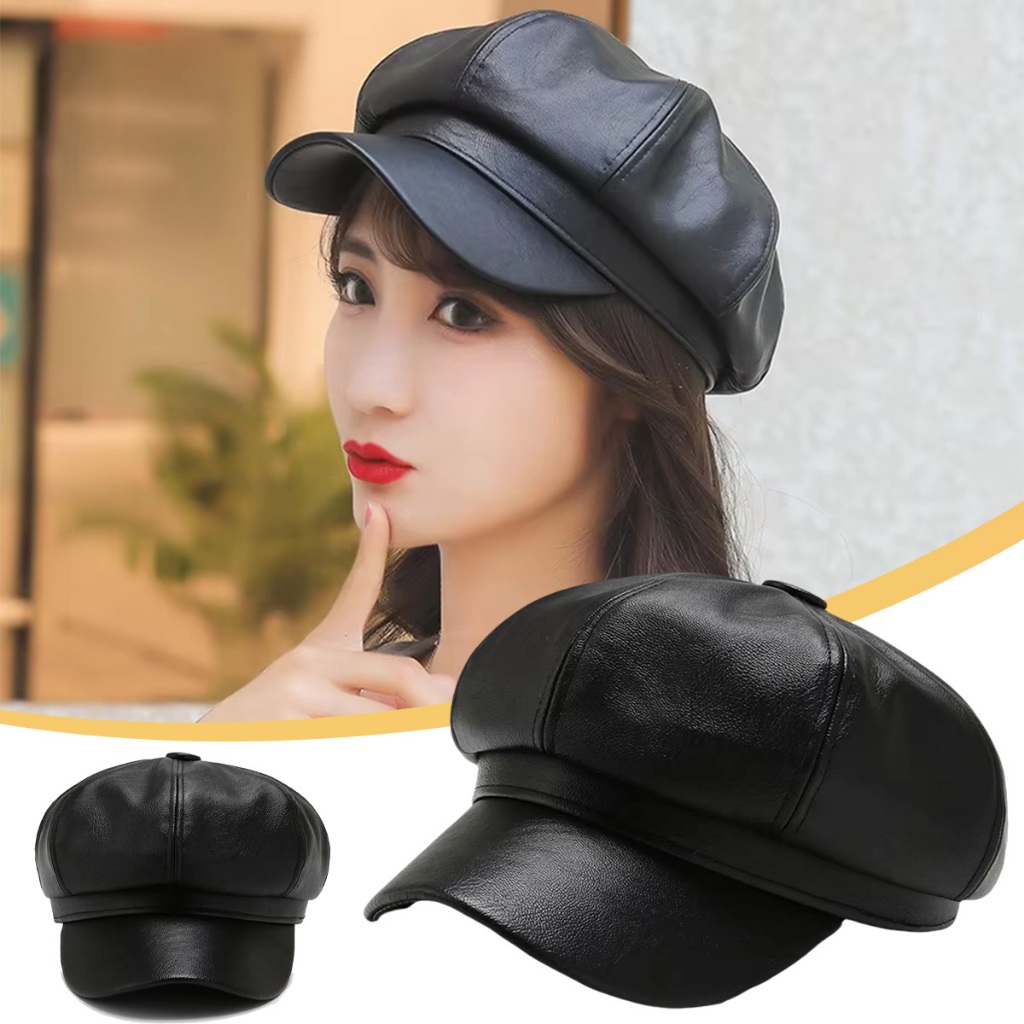 Topi baret oktagonal korea Baret Hat Topi baret wanita Gaya Retro Inggris