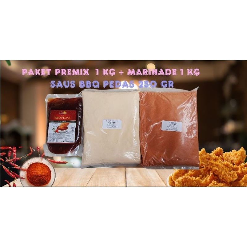 

Paket Tepung Premix 1kg , Tepung Marinasi 1kg dan Saus BBQ Pedas 250gr (Saus Cadas)