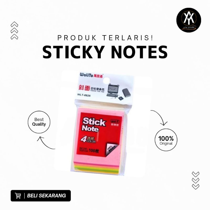 

STICKY NOTE Walito WLT-8825 4 WARNA (UK 7.6x7.6mm / 3x3 Inch)
