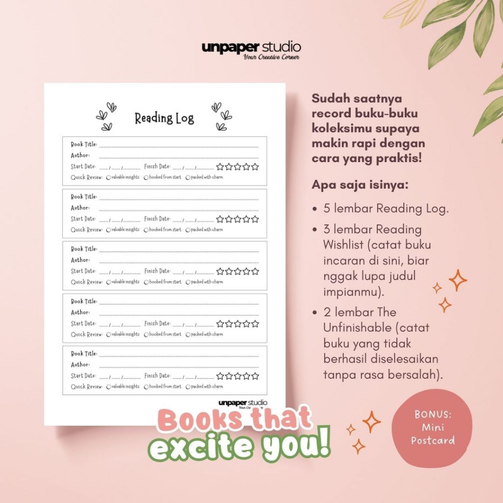 

Loose Leaf Reading Planner | A5 100 gsm | 10 Lembar (Log, Wishlist, Unfinishable)