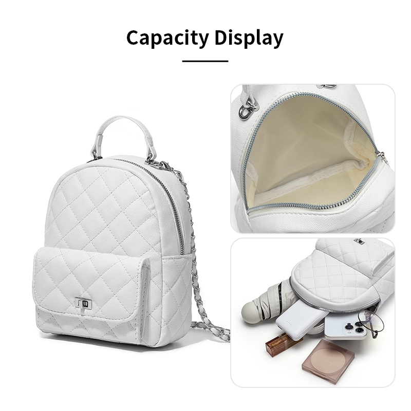 MORINOME Tas Ransel Mini Wanita Ransel Mini Backpack Putih Tas Ransel Bahu Rantai Tas Kulit Wanita