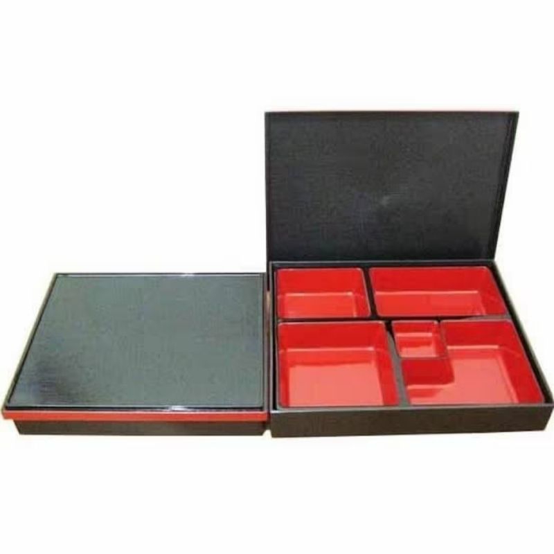 Piring Bento Set Kompit Melamin Kuat Tebal Tahan Panas Awet Premium Onyx Alas & Tutup Kotak Hoka Ben