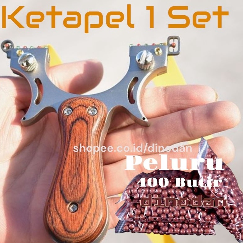 KODE A98H Ketapel Burung Gagang kayu stainless kokoh plus 4 Butir Bola bola Tanah keras