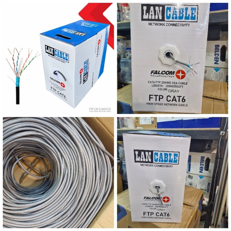 FALCOM KABEL FTP CAT.6 INDOOR MURAH / KABEL FTP CAT.6 INDOOR WARNA GREY FALCOM TECHNOLOGY 305 METER 