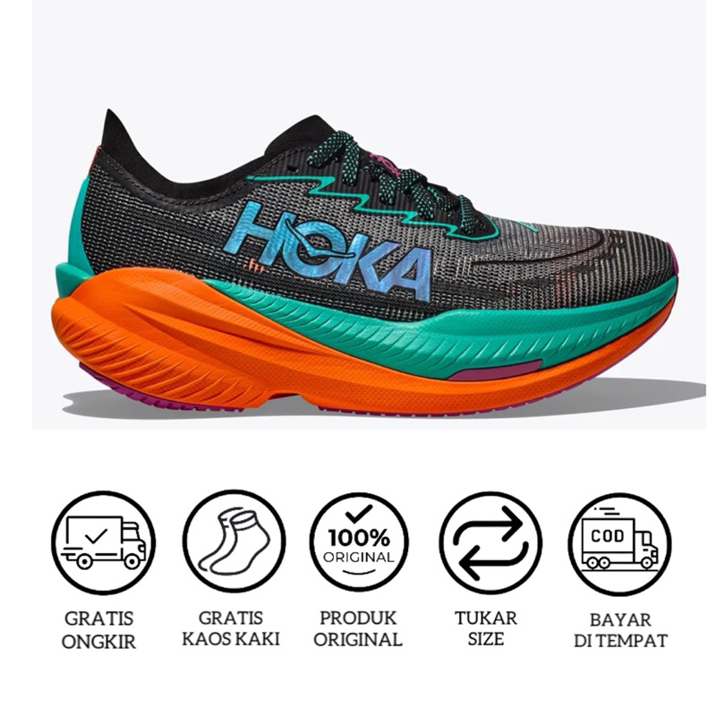 HOKA ORIGINAL MACH X 2 BLACK ELECTRIC AQUA