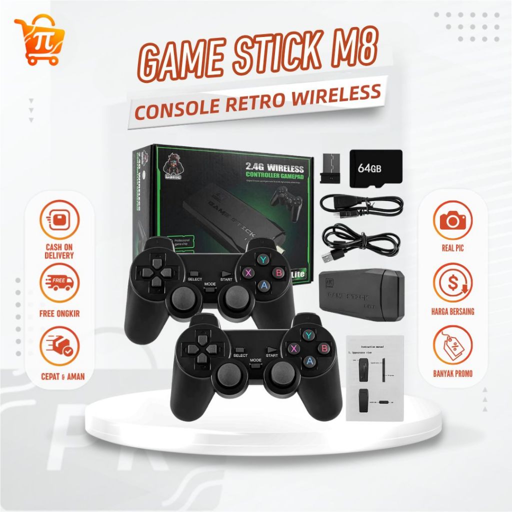 Console Game Stick M8 Konsol TV Nirkabel 10.000 Game Retro HDMI