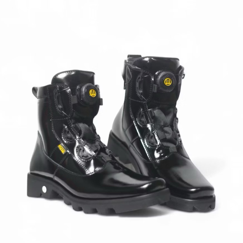 Misil Sepatu PDH Tali Putar TNI Polri Security Satpam Kulit Sapi Asli Phantom HItam Kilap/Glossy