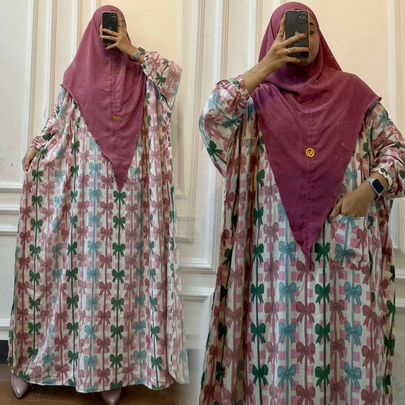 Rinaya Set Gamis Batwing Jilbab Cringkle